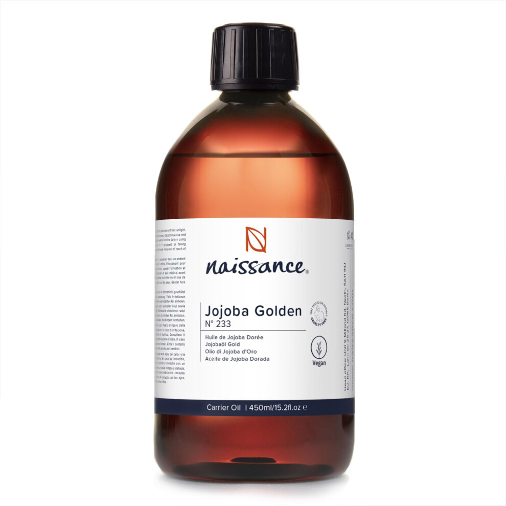 Naissance Golden Jojoba Oil (No. 233) - 450Ml - For Skin, Face, Beard, Nails, Hair, Body, Scalp - Massage, Aromatherapy, Natural Diy Beauty