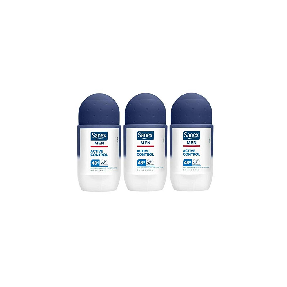 3 x Sanex Men Dermo Active Control Roll-On Deodorant for Normal Skin 50 ml