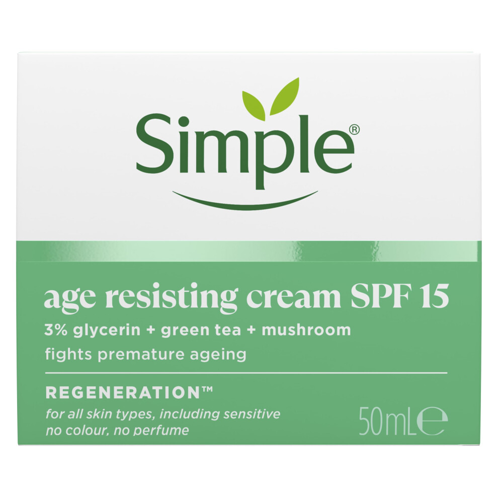 Regeneration Age Resisting Face Cream SPF 15 with 3% Glycerin, Green Tea and Mushroom Extract Anti-Ageing Moisturiser 50 ml