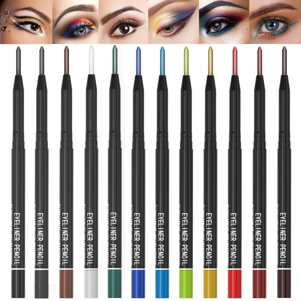 Kaiqikaixi 12 Kinds Of Color Eyeliner Pen, Eyebrow Pen,Eye Shadow Pencil, Lip Line Pen, Eyelid Pad, Pencil Makeup Set Tool (12Pcs)