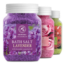 Bath Salts Set 3x400g - Lavender - Rose - Eucalyptus - 100% Natural Essential Oil - Best for Good Sleep - Stress Relief - Bathing - Body Care -