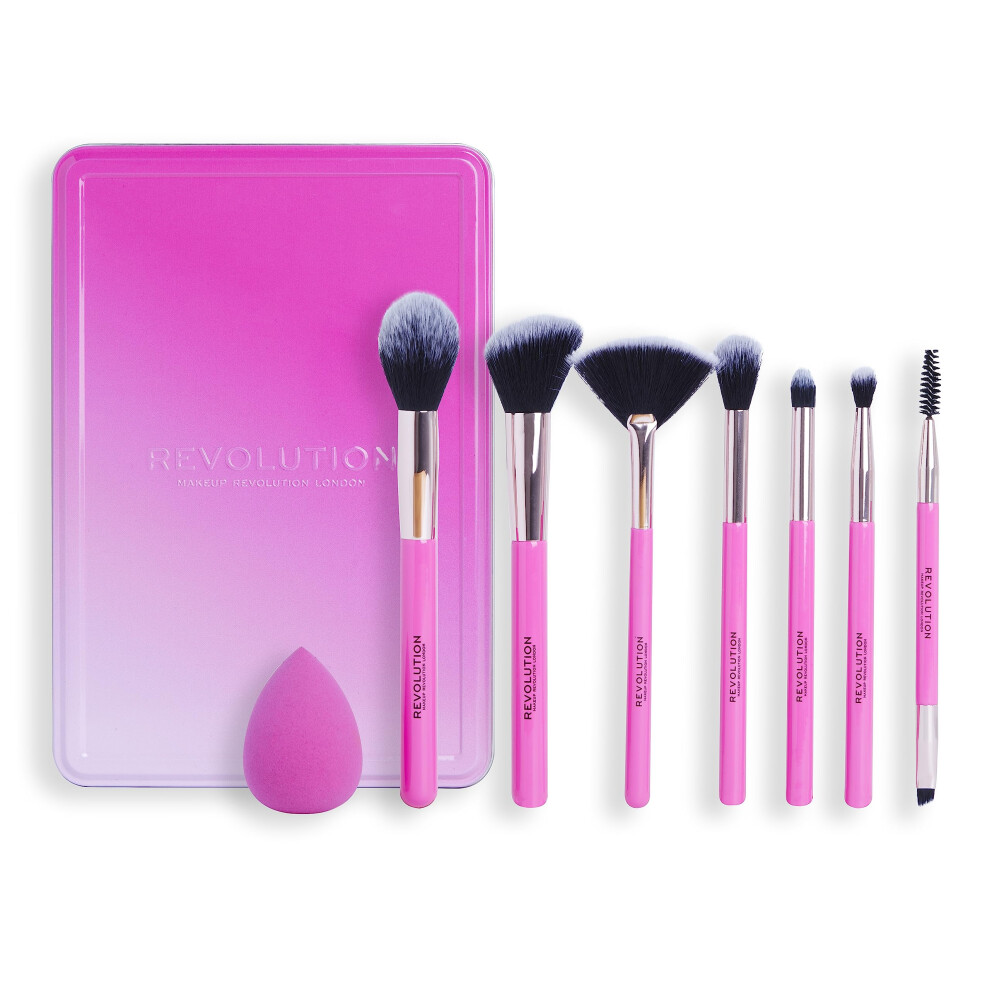 The Brush Edit Gift Set, 7 Brushes For Eyes, Highlighter & Face, 1 Sponge For Blending, 8 Products Included