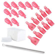 10x Finger Nail Clips + 10x Toe Nail Clips + 200x Nail Cotton Pads + 1x Nail polish Remover Tool set kit For Acrylic UV Gel Nail Remover