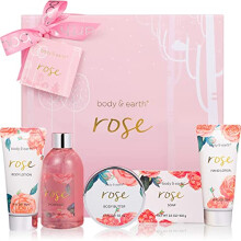 Set Regalo Bagno e Corpo per Donne, Body & Earth 5 Pz Regali Spa Rosa, Kit Cura Personale, Crema per Lei