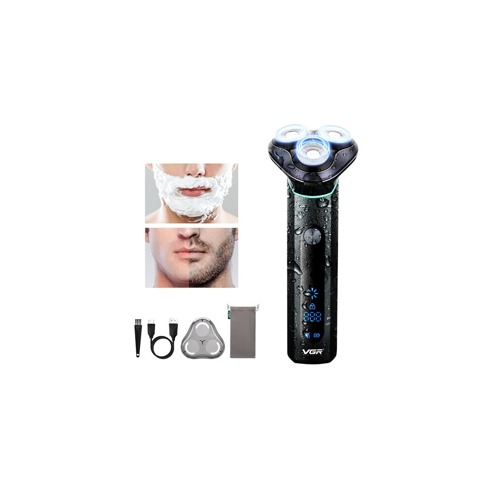 Vgr Men's Razor For Shaving Electric Rotary Shaver With Travel Lock - Ipx7 Waterproof - Wet & Dry - Cordless Rechargeable 200 Min Battery - Face, Beard