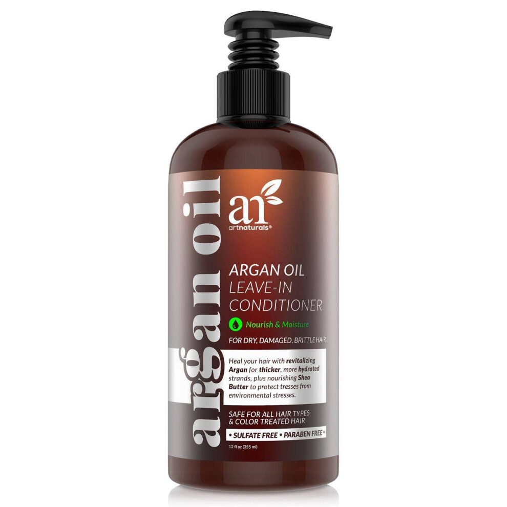 Artnaturals Argan Oil Leave-In Conditioner - (12 Fl Oz / 355Ml) - Made With Organic And Natural Ingredients - Detangler Treatment For Curly, Damaged, Dry, Color