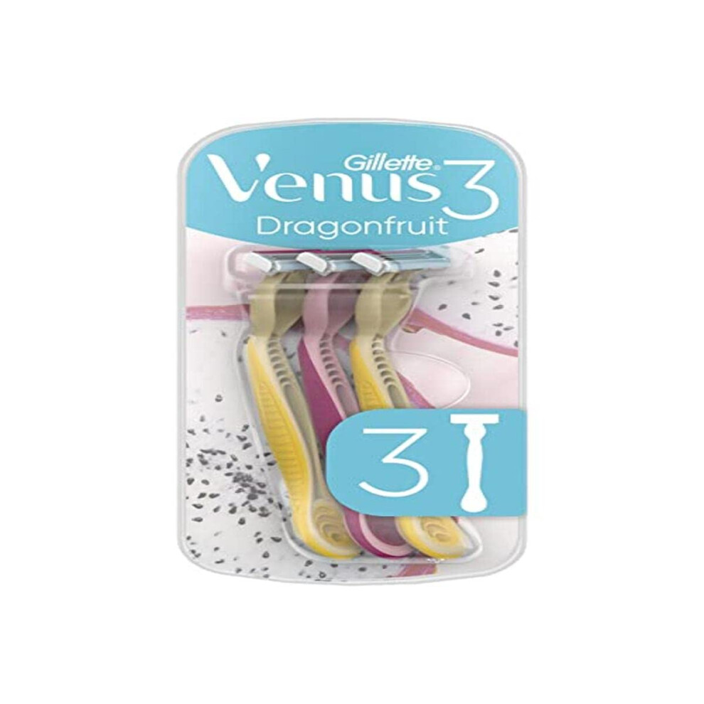 Gillette Dragonfruit 3-Blade Disposable Razor For Women, Secure Grip, Lubricating Strip, Flexible Design, 1 Count