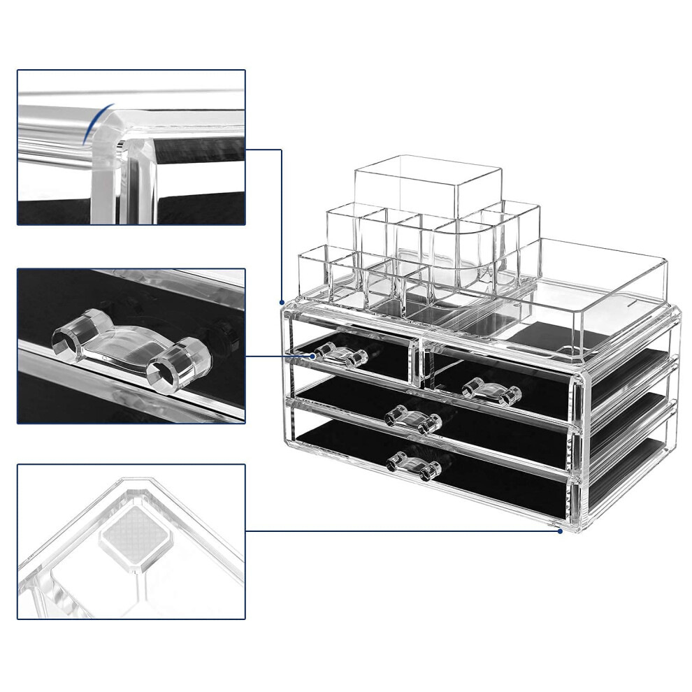 makeup-organiser--cosmetic-organiser--stackable--acrylic-case-with-11-compartments--4-drawers--for-dressing-table--vanity-counter-in-the-bedroom