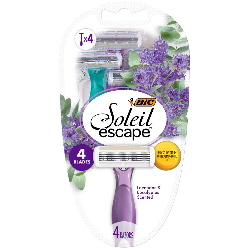 Soleil Escape Women's Disposable Razors, 4 Blade Ladies Razors, Moisture Strip With 100% Natural Almond Oil, Lavender and Eucalyptus Scented Handles,