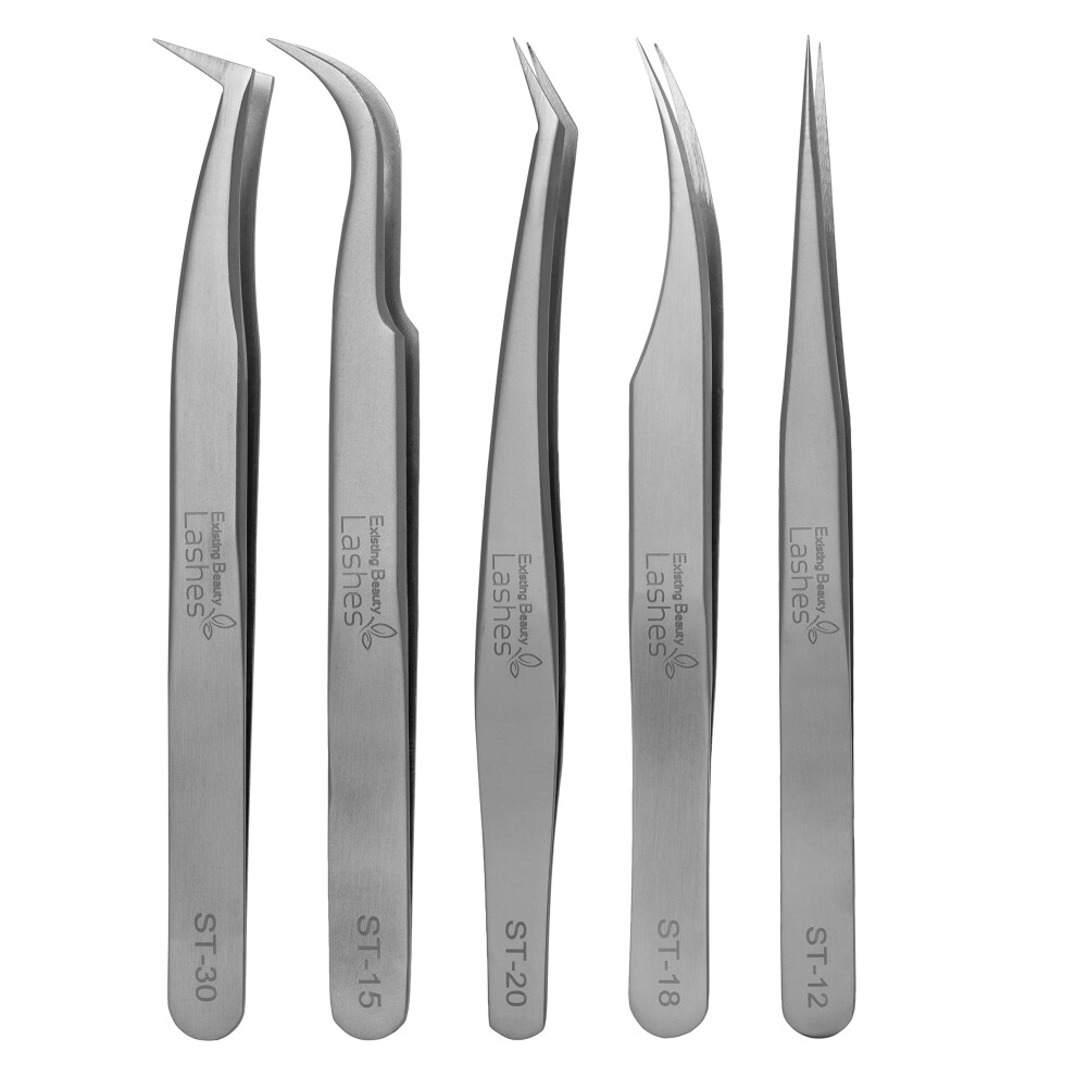 Existing Beauty Eyelash Extension Tweezers - 5 Pcs Of Lash Diy Precision Set, Curved Volume Lash Tweezers - Cluster Application And Removal Of Eye Lashes Extensions