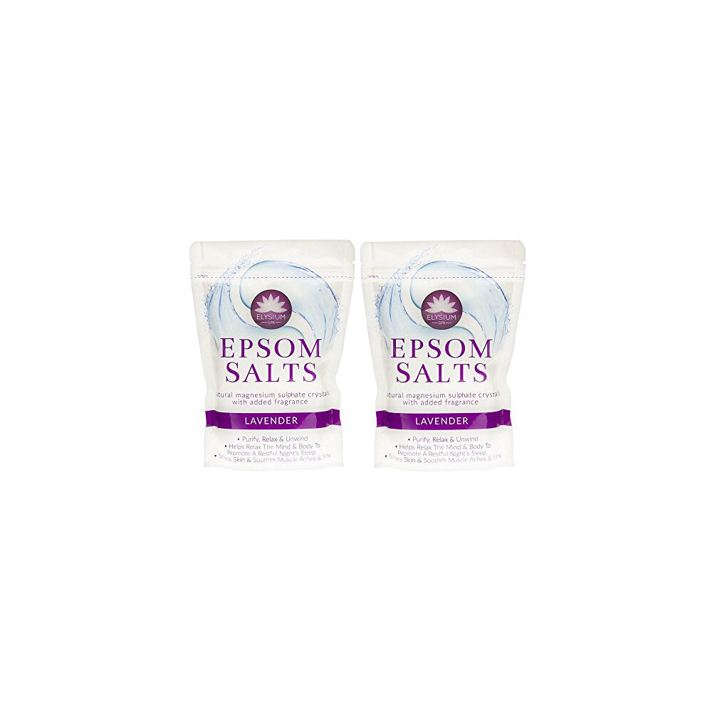 Elysium Spa Lavender 2 Pack Epsom Bath Salts Natural Magnesium Sulphate Crystals - 2 X 450G