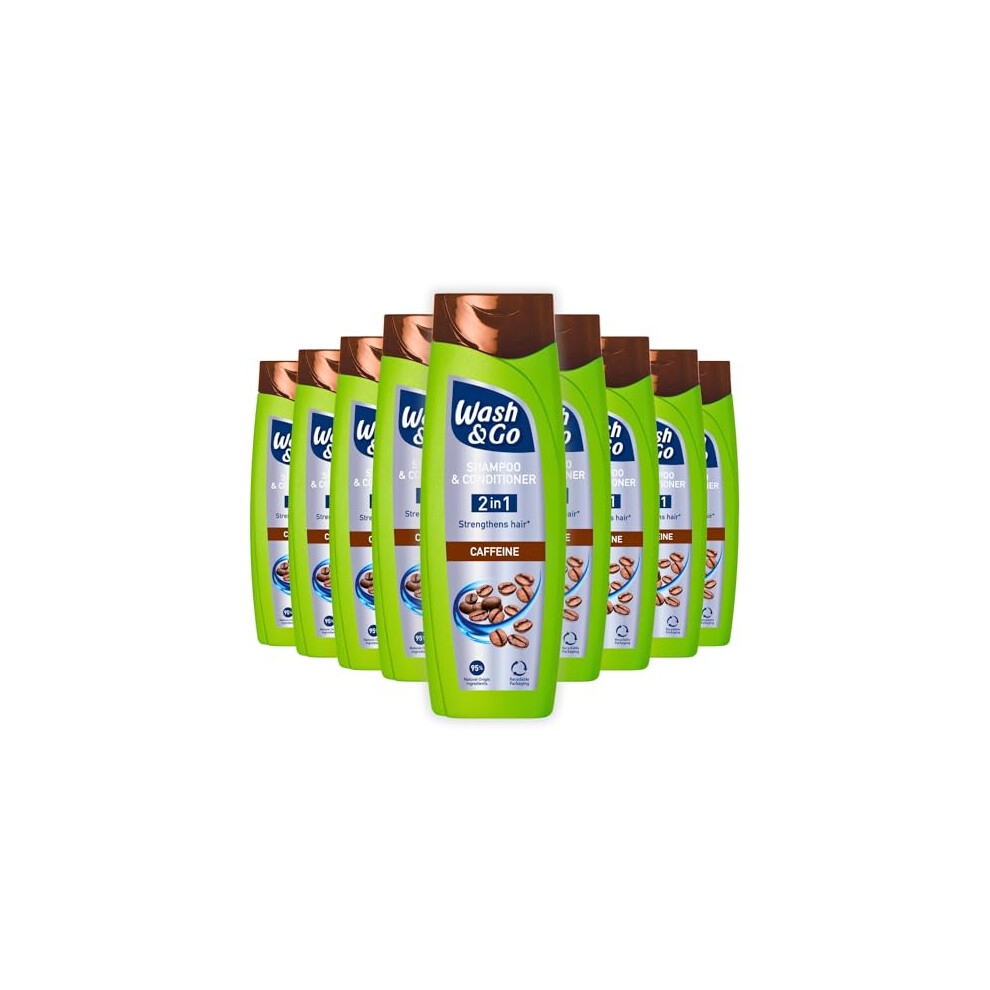 Wash & Go 2 In1 Caffeine Shampoo And Conditioner 180Ml X 9 Bottles