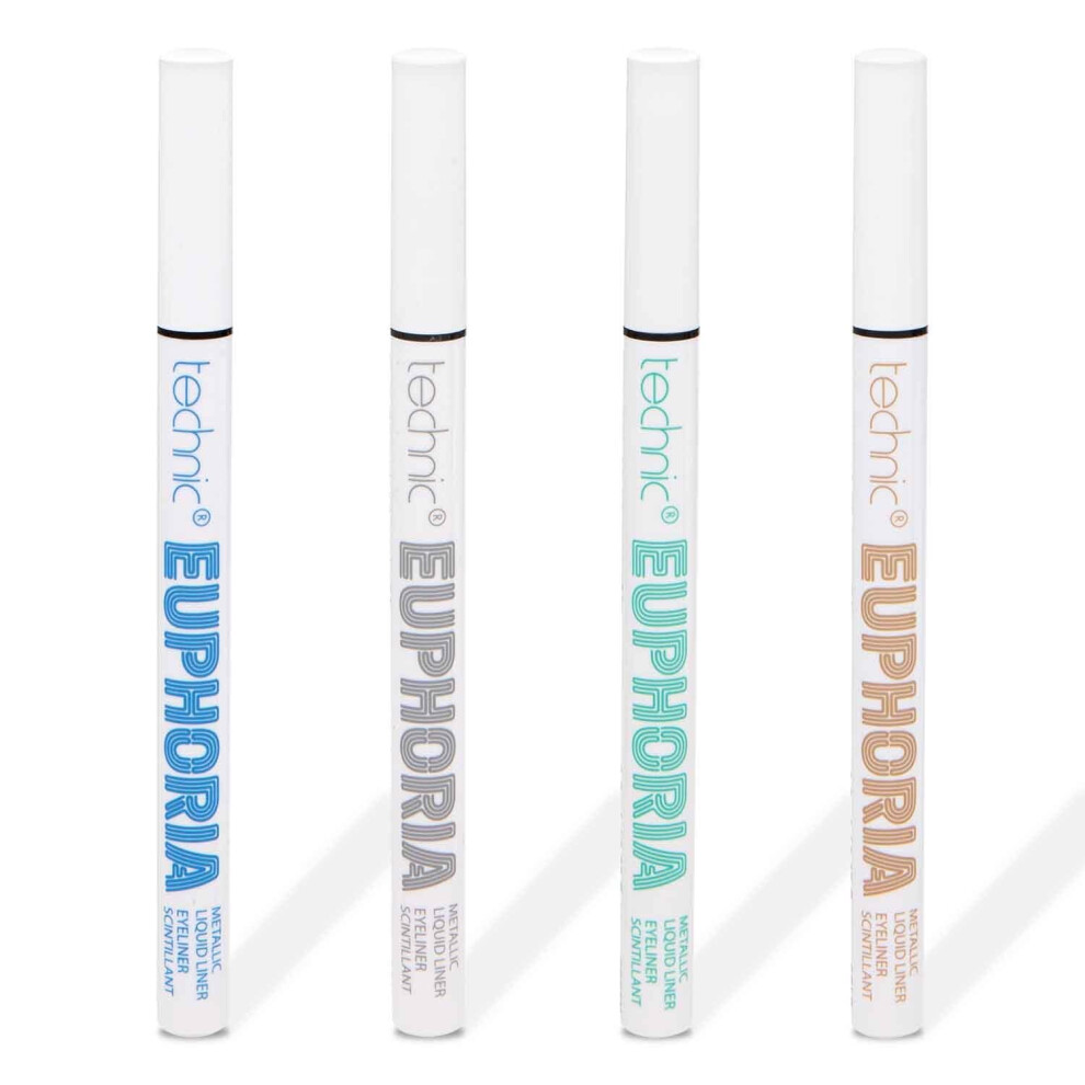 Euphoria Metallic Liquid Liner - Highly Pigmented - Long Lasting - Brush like Tip for Ultimate Precision 0.8ml (4Pc Bundle)