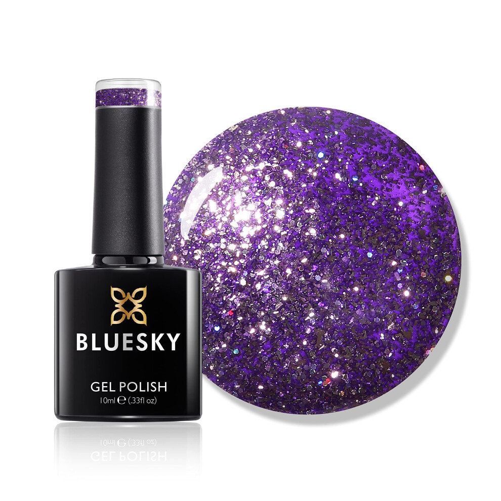 Dazzling Platinum Gel Nail Polish 10ml, Flash Fashion - BDP12, Purple Glitter Gel Nail Polish for 21 Day Manicure, Requires Curing Under LED UV Nail