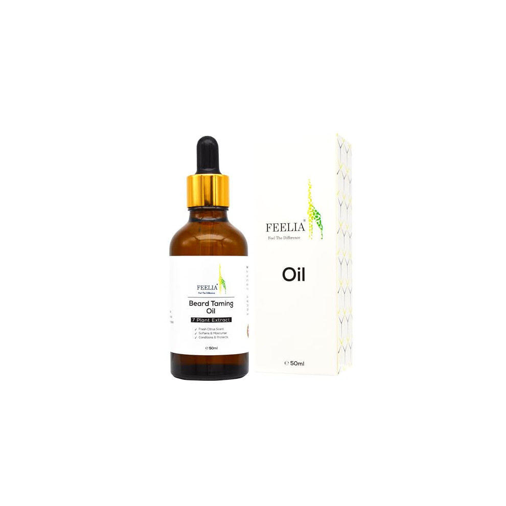 Feelia Â Beard Taming Oil, With Argan, Jojoba, Grapeseed, Avocado, Fresh Citrus Scent, For Healthy Beard Growth, Softens & Moisturise, 7 Plant Extract Â