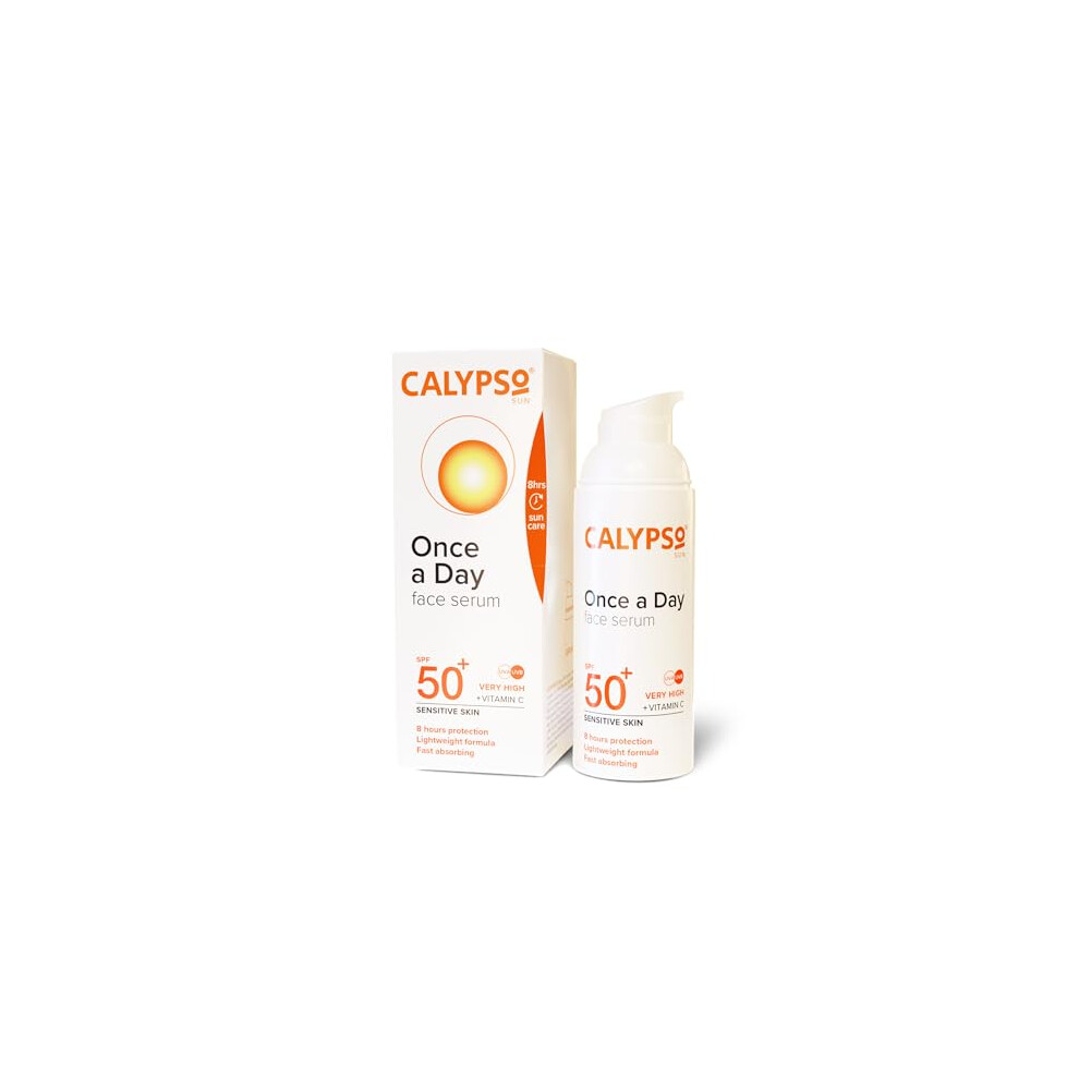 Once a Day Serum SPF50+, Serum with Vitamin C for Face and Neck, for Sensitive Skin. Very High Sun Protection. UVA + UVB Primer.