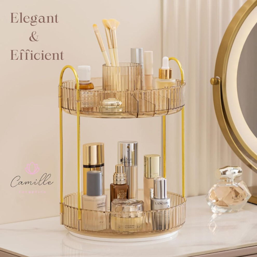 rotating-makeup-organiser--2-tier-gold-make-up-organiser-perfect-for--skincare-organiser--bathroom-storage--cosmetics-organiser--bathroom-organiser