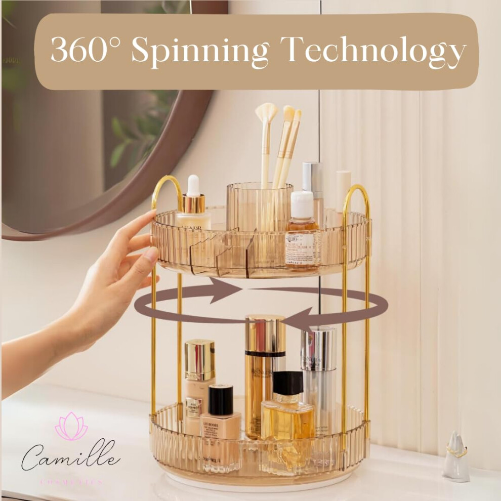 rotating-makeup-organiser--2-tier-gold-make-up-organiser-perfect-for--skincare-organiser--bathroom-storage--cosmetics-organiser--bathroom-organiser