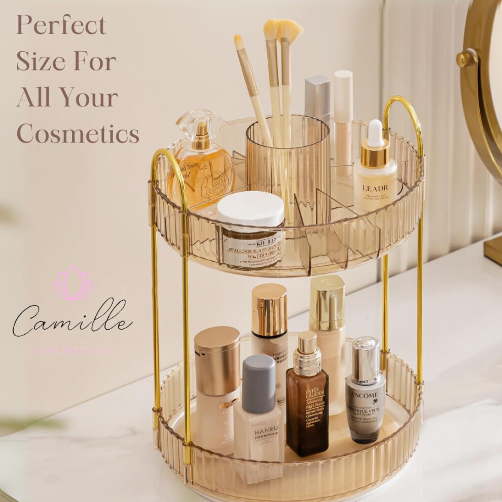 rotating-makeup-organiser--2-tier-gold-make-up-organiser-perfect-for--skincare-organiser--bathroom-storage--cosmetics-organiser--bathroom-organiser