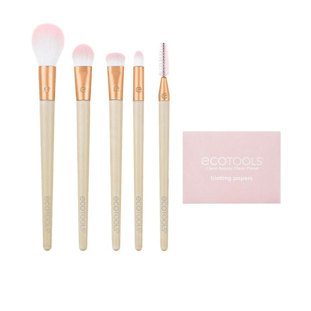 Limited Edition Starry Glow Makeup Brush Kit, Eye, For Shadows, Liner, and Highlighter, Blotting Papers Excess Oil, Stocking Stuffer, 6 Piece Gift Set