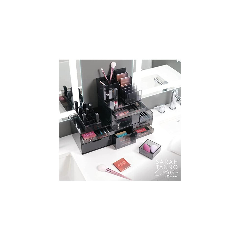idesign-compartment-divided-lipstick-organiser-from-the-signature-series-by-sarah-tanno--long-rpet-makeup-organiser-storage--makeup-storage-box--smoke