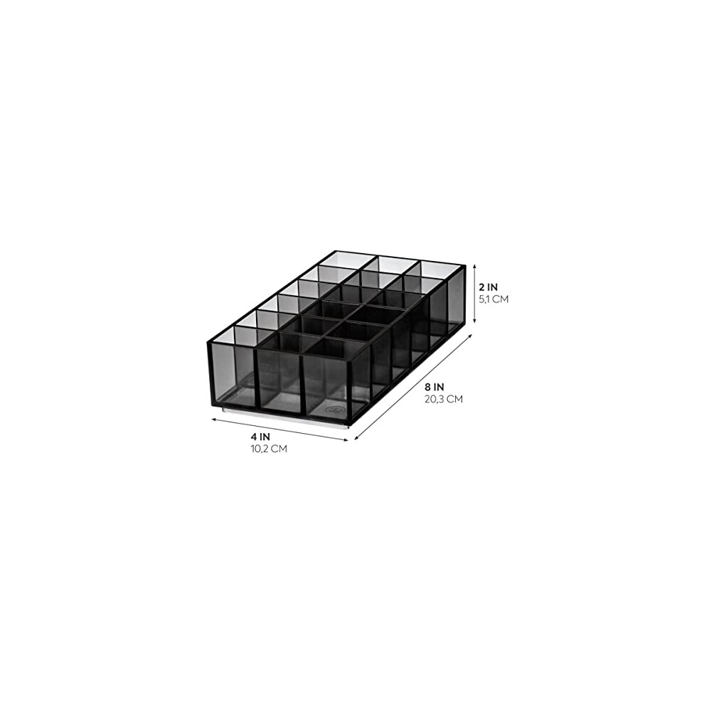 idesign-compartment-divided-lipstick-organiser-from-the-signature-series-by-sarah-tanno--long-rpet-makeup-organiser-storage--makeup-storage-box--smoke