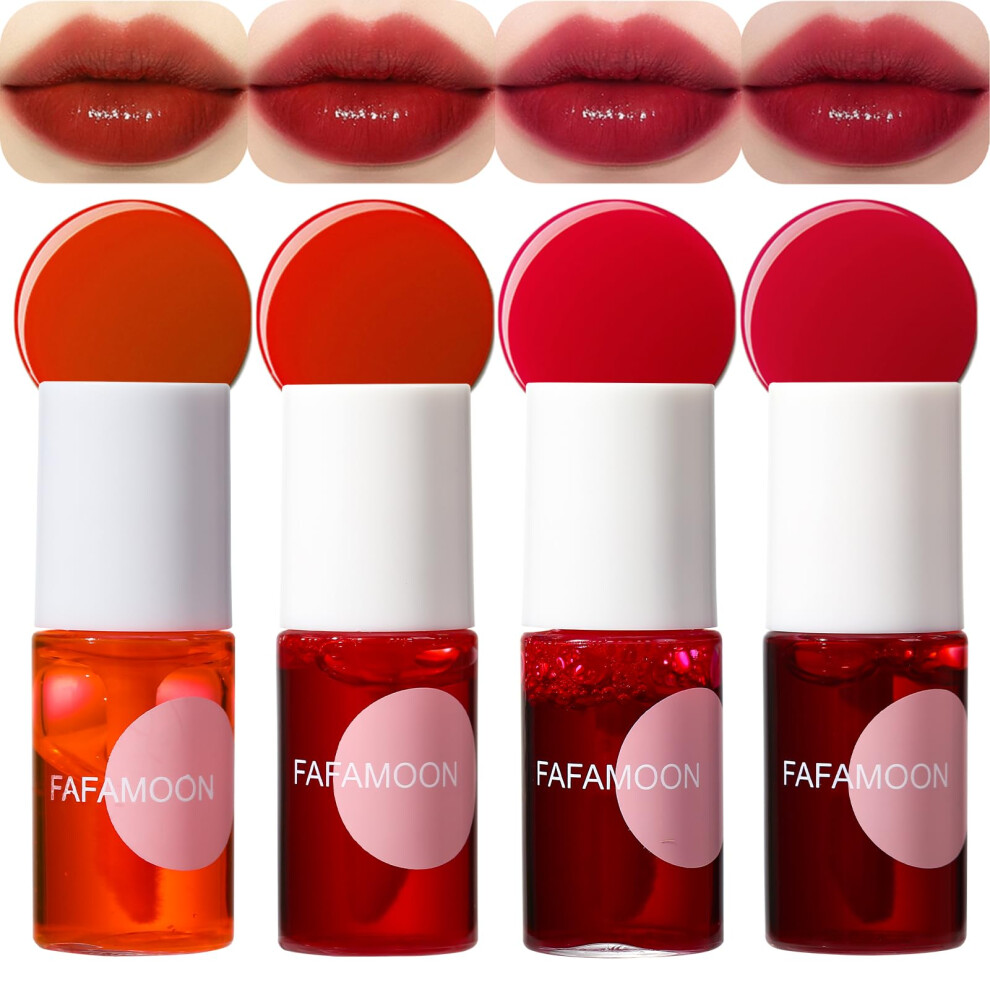 4 Colors Lip Tint Stain Set, Lip Stain Long Lasting Waterproof, Lightweight, Non-sticky, Transfer-Proof Lip Gloss, Matte Finish Korean Makeup,