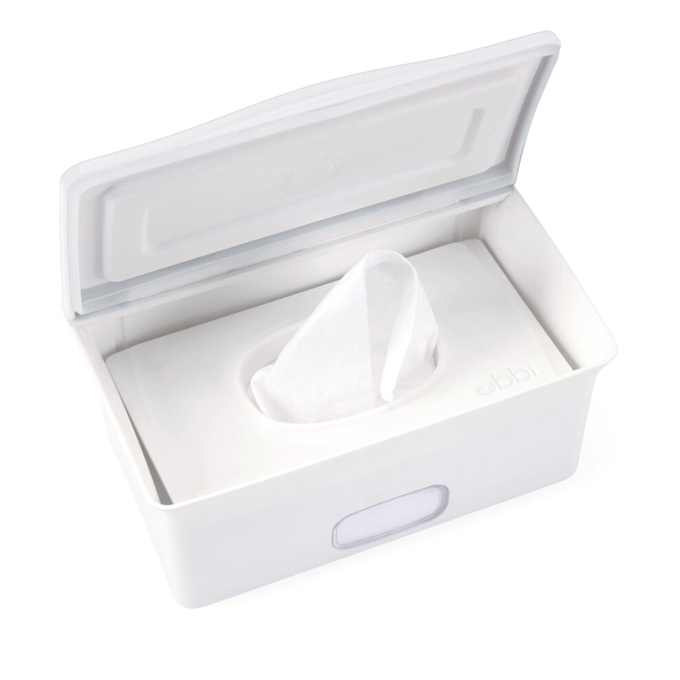 Baby Nappy Wipes Dispenser | Baby Nappy Wipes Case, Baby Wipes Holder With Weighted Plate, Keeps Wipes Fresh And Non-Slip Rubber Feet, White Ubbi