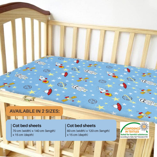 2 Pack Cot Bed Fitted Sheets Easy Care Soft and Dureable, Space Blue - 70 x 140 cm 2