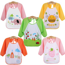 5 pcs Baby Waterproof Long Sleeved Bibs Catcher Pocket Smock Painting Playing Apron (Pink)