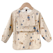 Long Sleeved Baby Bib 12-36 Months - Reversible Front Pocket for Baby Led Weaning - Waterproof & Easy to Clean - Ideal for Messy Mealtime - Cute &