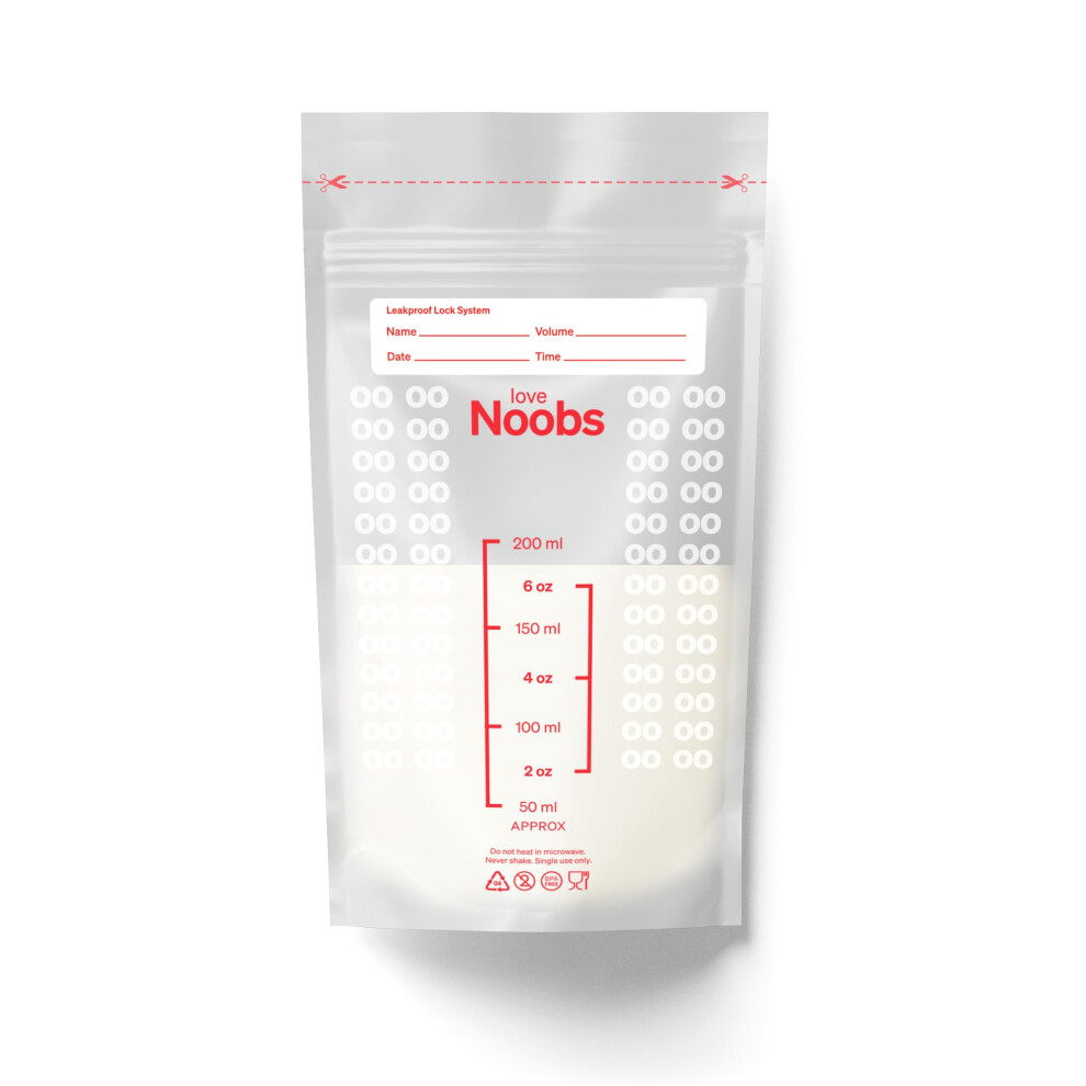 Love Noobs 200 Count Economy Jumbo Pack Breast Milk Storage Bags By 7 Oz, Pre-Sterilized, Self Standing Milk Storage Bags Breastfeeding, Bpa-Free,