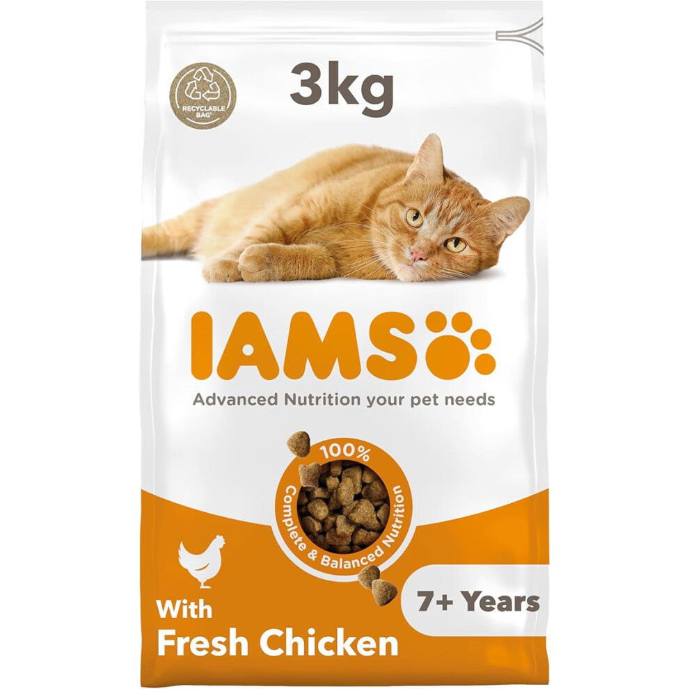 Iams Complete Dry Cat Food For Senior 7+ Cats With Chicken 3 Kg