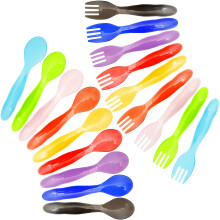 18 Pcs Plastic Toddler Utensils, Plastic Kids Forks Kids Spoons, Kids Cultery, Large Size, Top Dishwasher Safe, Set of 9 in 9 Rainbow Colors