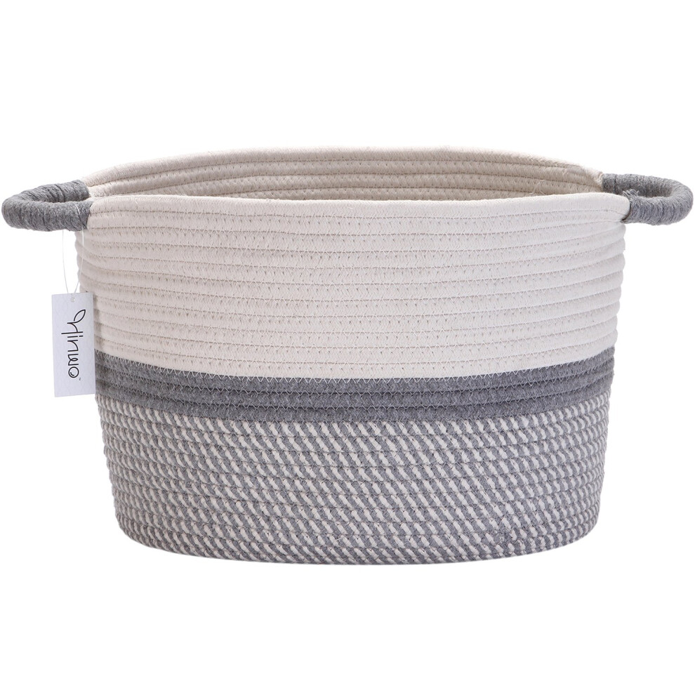 Cotton Rope Storage Basket Collapsible Laundry Hamper Nursery Storage Bin Container Organizer with Handles, 15.7 x 12.6 inches, Off White and Grey