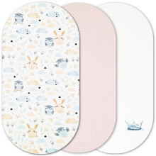Moses Basket Fitted Sheets Set – 100% Cotton, 3pc Moses Basket Bedding Set with 2 Fitted Sheets & 1 Waterproof Mattress Protector