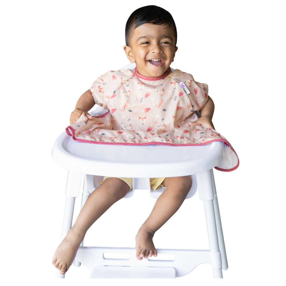 Cover & Catch Weaning Bib With Short Sleeves. Attaches To Highchairs With Suction For Mess Proof Baby Feeding. Waterproof Short Tidy Tot