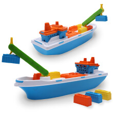 Toyland 41cm (16") Colourful Cargo Ship With Moveable Doors, Crane & 6 Plastic Containers - Kids Floating Water Toy - Pool & Bathtime Toys - 3 Years