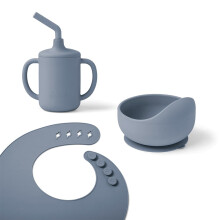 Children's Basic Tableware Set for Babies and Toddlers from 6 Months, Baby Tableware Set with Cup, Bowl and bib, Without BPA, PVC and phthalates, Soft