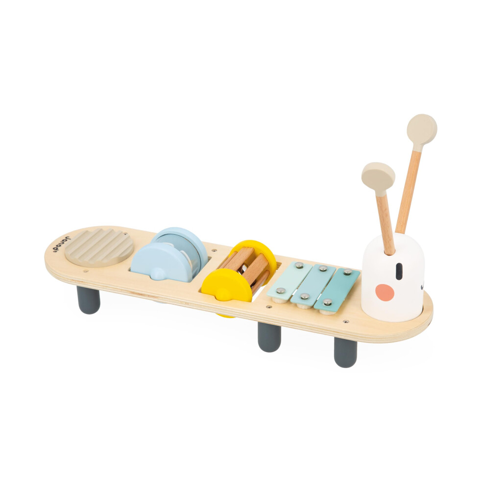 Janod - Sweet Cocoon Caterpillar Musical Activity Stand - 5 Children's Sound Activities - Musical Awakening Game - Fsc Wood Toy - 12 Months +, J04058