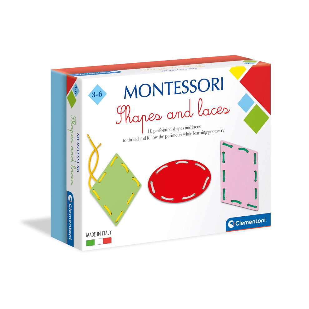 61335 Montessori-Shapes and Laces Educational Toy for Children-Ages 3 Years Plus, Multi Coloured