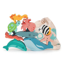 Mentari Toys - Blij Stapelplezier Oceaan - 9-delige Houten Stapel Speelgoed voor Peuters
