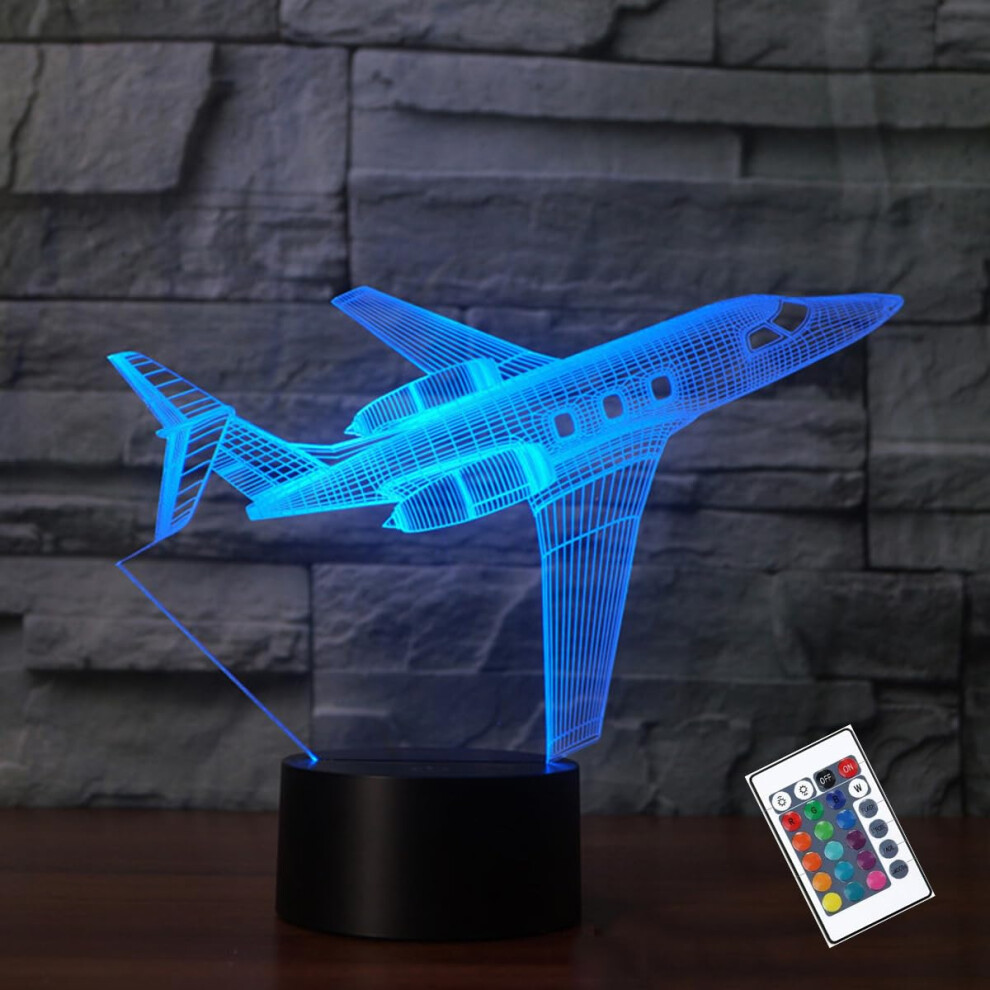 3D Illusion Lamp Airplane Led Night Light, 16 Colors Changing USB Desk Lamps with Remote Control, Bedroom Decoration Table Lights for Kids Birthday