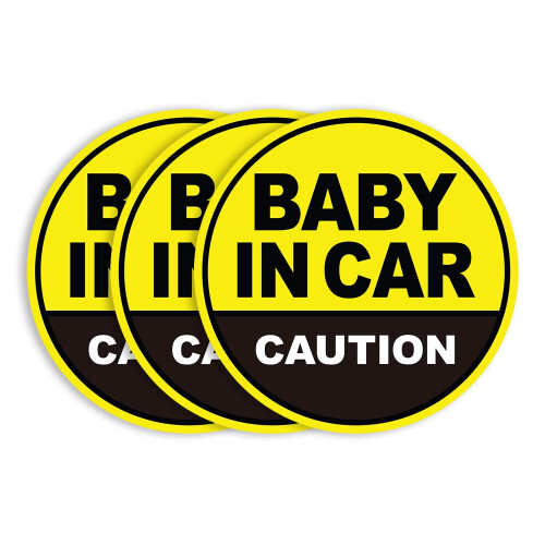 Baby in Car Magnet_Circular Type (3 Pack) (Yellow/Black)