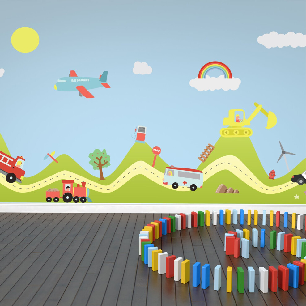 Wall Stickers Transport Cars And Hills Boys And Girls Kids Nursery Children Mural Art Decals Vinyl Home Decoration Diy Living Bedroom Décor Wallpaper Walplus