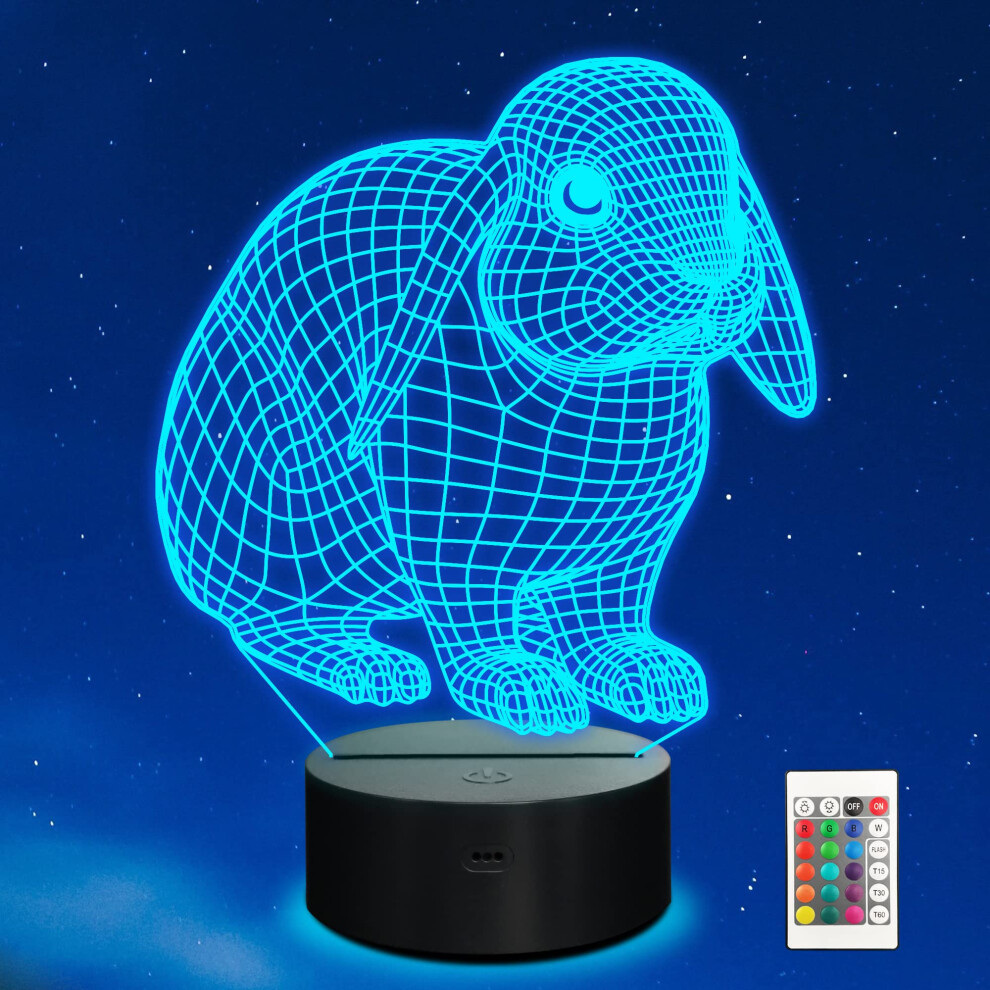 3D Rabbit Lamp, Bunny Cute Night Light for Kids, 16 Colors Changing with Remote Control and Timer Kids Bedroom Decor as Xmas Holiday Birthday Gifts