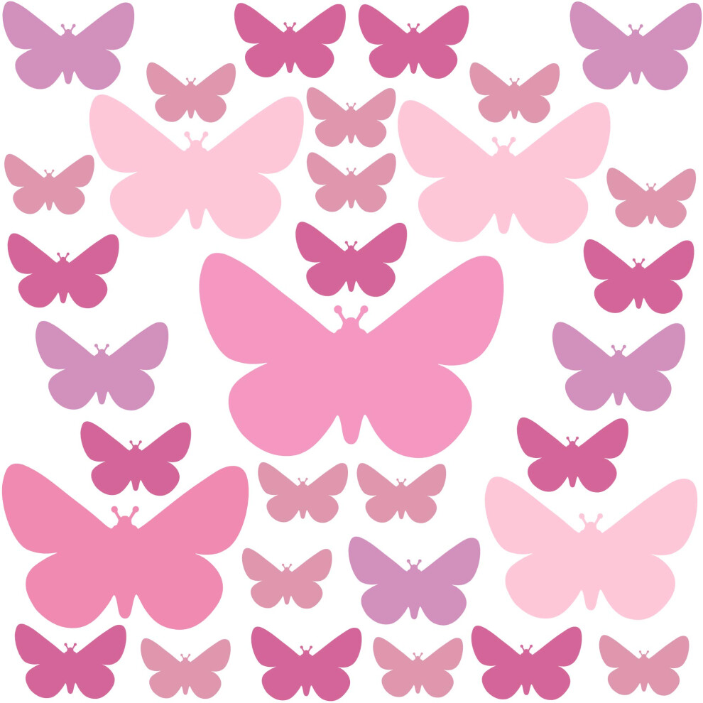 Set Of 32 Butterfly Wall Stickers Kids - Nursery Decor Easy To Apply - Decals For Bedrooms For Girls Pastel Rose Premyo