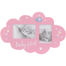 Wood Photo Frame, Baby Girl Cloud, Pink, 40x26cm, Christening Newborn Gift