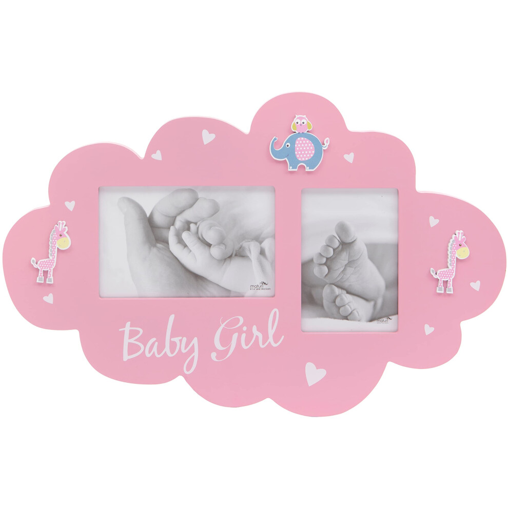 Wood Photo Frame, Baby Girl Cloud, Pink, 40x26cm, Christening Newborn Gift