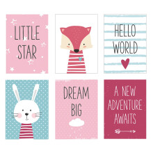 Fun Baby Girls Art Prints, Size A4, Set of 6 Unframed For Kids Bedroom Or Nursery